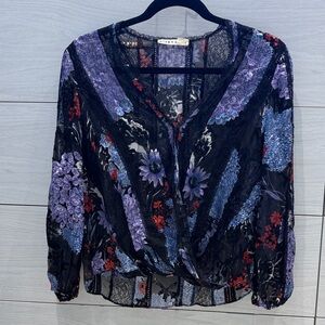 Alice + Olivia Vibrant Floral Lace Blouse